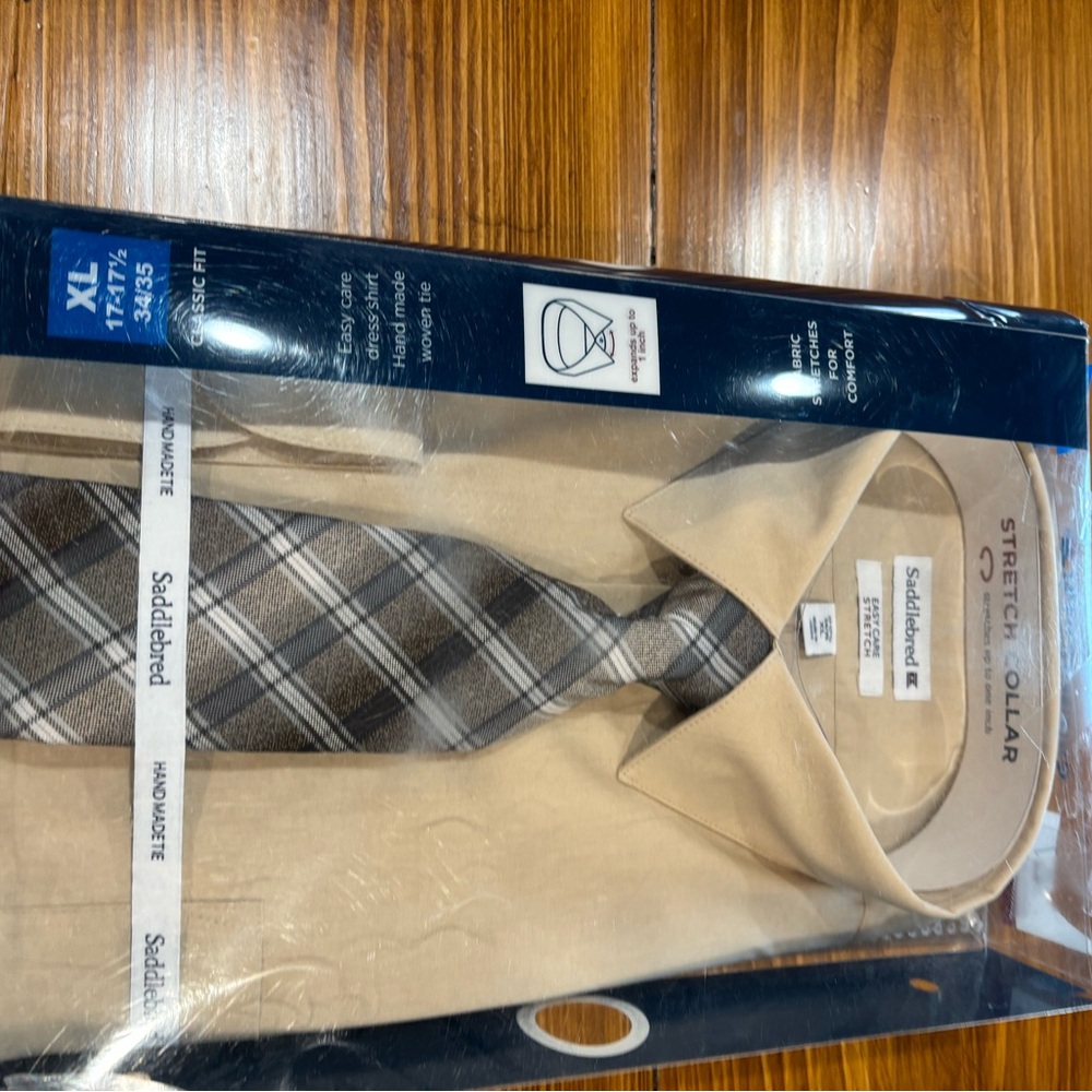 Stafford Beige Shirt with Plaid Tie